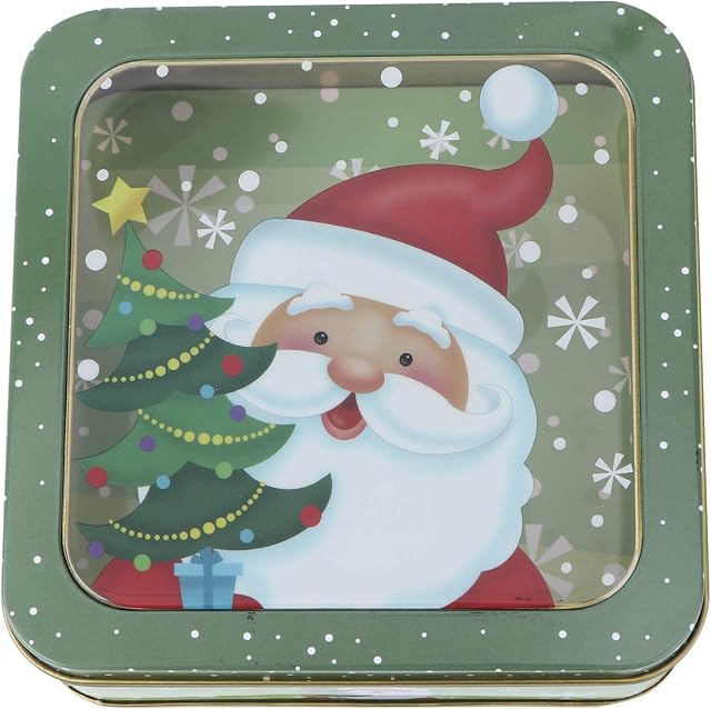 VALICLUD Christmas Tinplate Empty Tin Square Candy Cookie Gift Storage Container Box Santa Claus