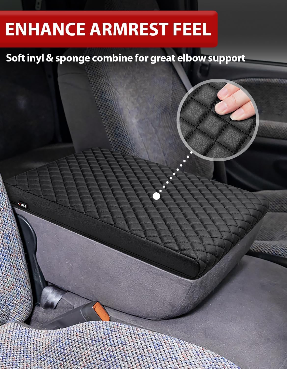 KBH Center Console Armrest Cover for Dodge Ram 1500 2500 3500 1994-2001, 21"x15" Jump Seat, Vinyl Leather Interior Accessories, Anti-Scratch, Black