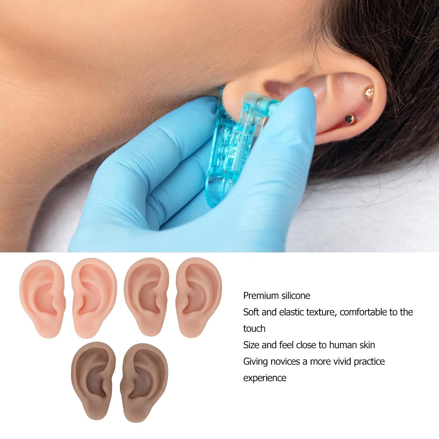 3 Pairs Silicone Ear Model - Flexible Fake Ear in 3 Colors - Soft Realistic Ear Model for Professional and Beginners Piercing Practice,Earring Jewelry Display Props Acupuncture Teaching Tool - Image 4
