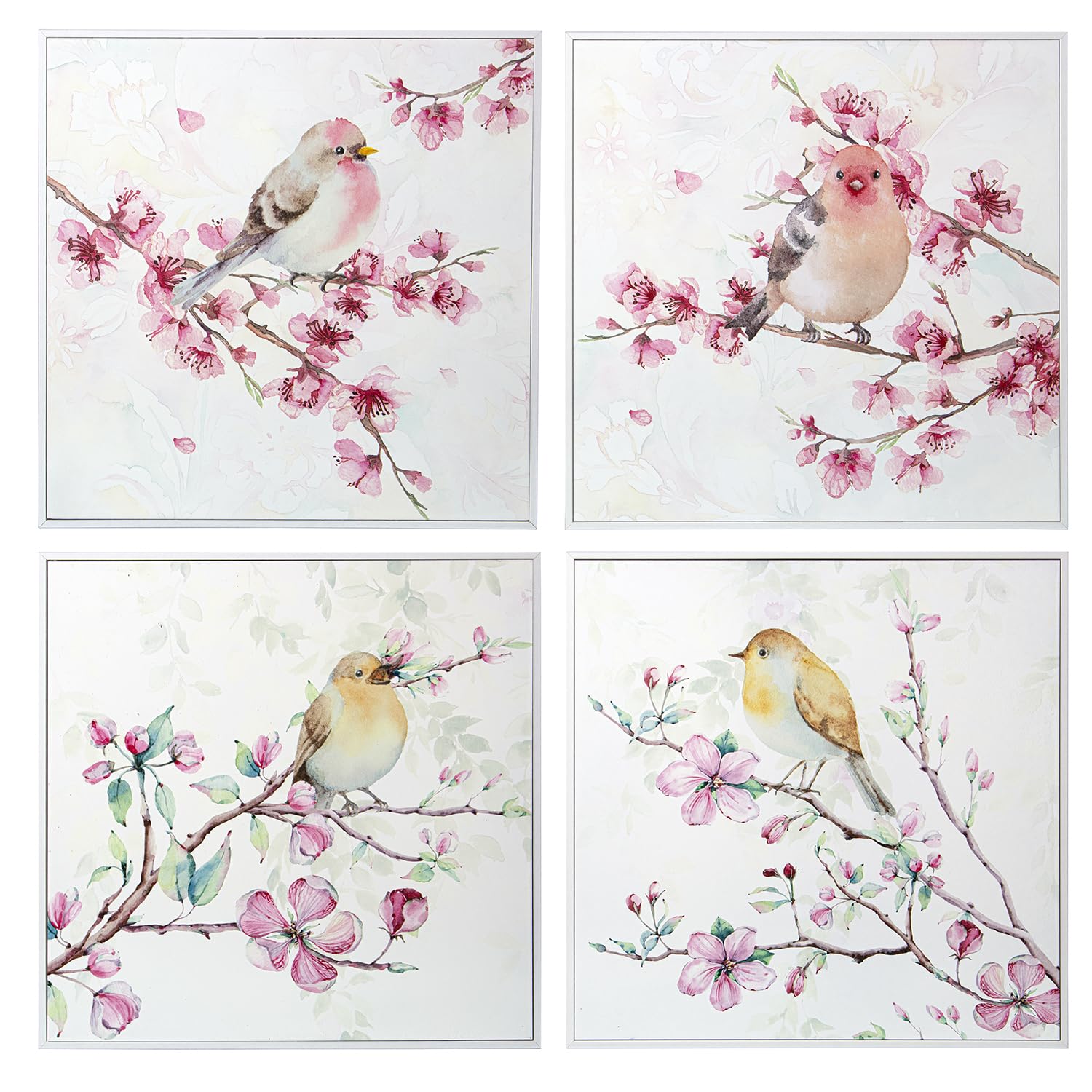 Tableau fleurs et oiseaux en bois 40x40cm décoration murale