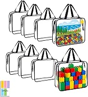 PASUXI 8-Pack Clear Zippered Toy Storage Bags with Labels - Waterproof PVC Organizers for Board Games, Blocks, Books & Toys