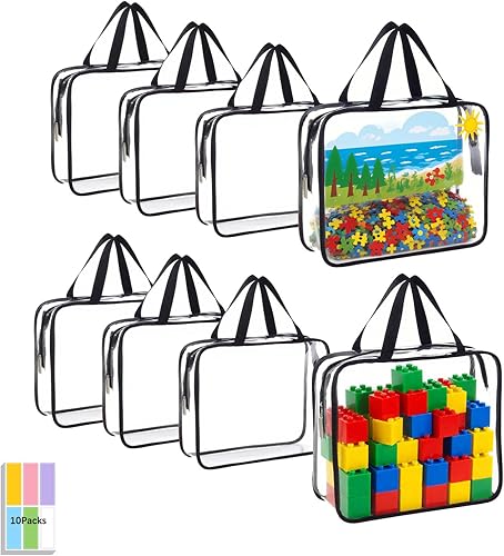 Miniatura 1 de Paquete de 8 bolsas de almacenamiento transparentes con cremallera, almacenamiento de juguetes con cremallera con etiquetas, bolsas impermeables