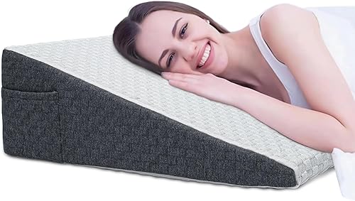 Miniatura 7 de Almohada de cuña de cama para dormir, almohada triangular de 8 pulgadas con parte superior de espuma viscoelástica, almohada de cuña inclinada de