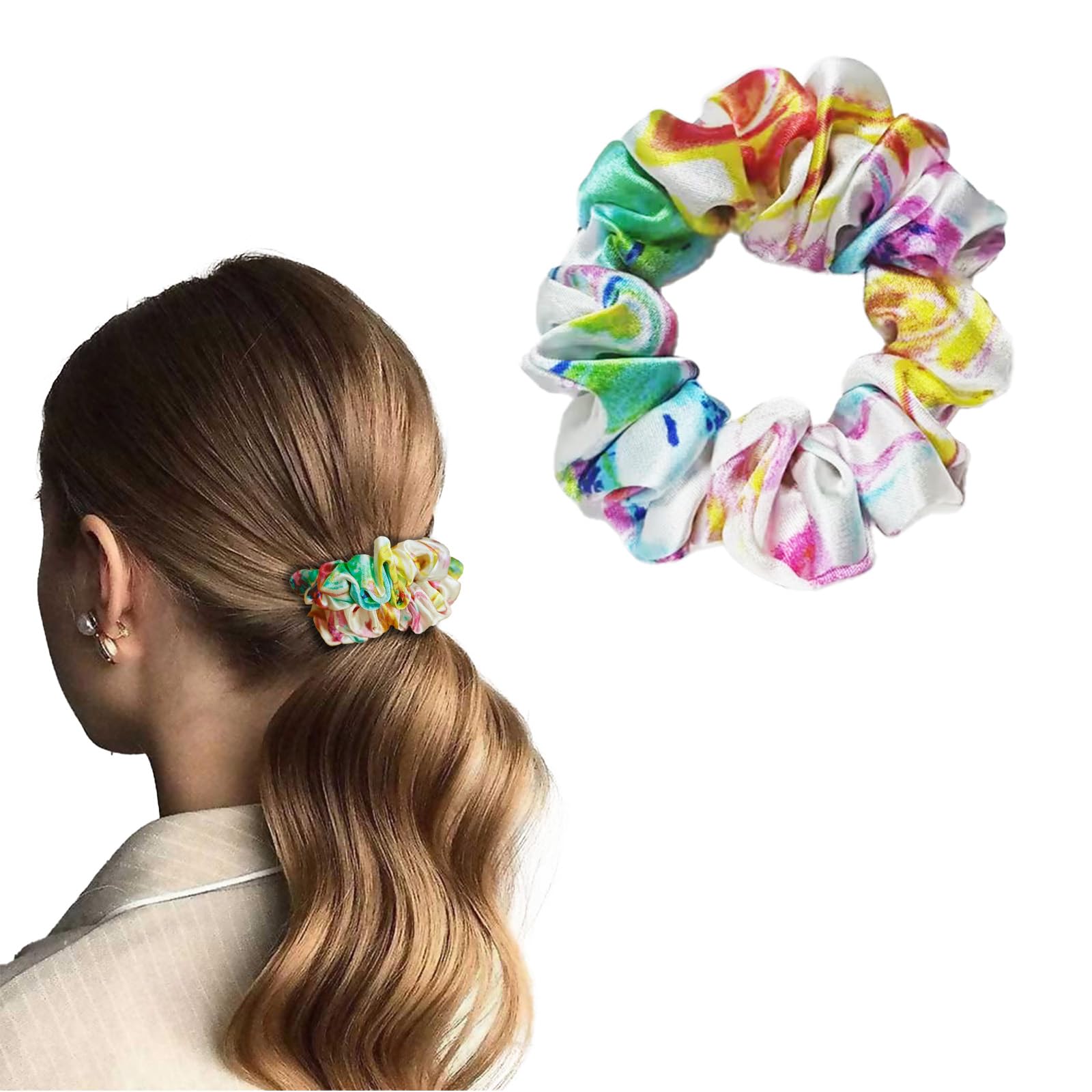 SIIK 100% Pure Mulberry Silk Hair Tie,1Pc,Rainbow- Scrunchies for Women for All Hair Types & Styles,Prevents Frizz & Breakage,No Damage, 6A High-Grade