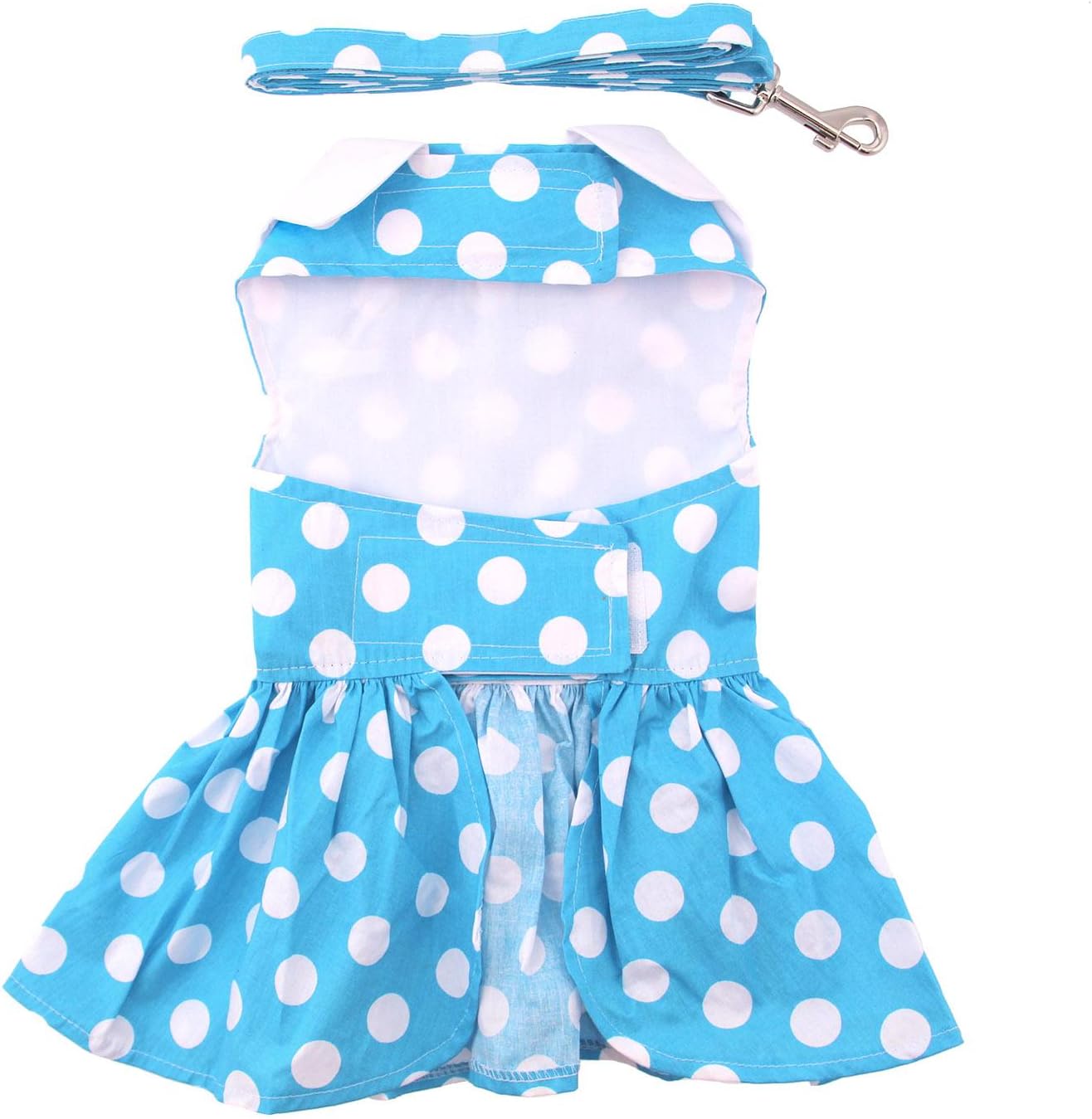 DOGGIE DESIGN Blue Polka Dot Dog Dress with Matching Leash