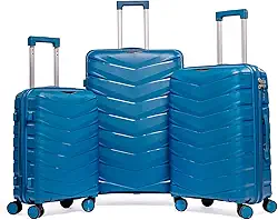 Kit De Malas Para Viagem PMG Polipropileno De Bordo 10Kg Anac Pequena, Média 23Kg E Grande 32Kg Para Despachar Rígida Dura 8 Rodas 360 Resistente (AZUL TURQUESA, 3-Peças (P/M/G))