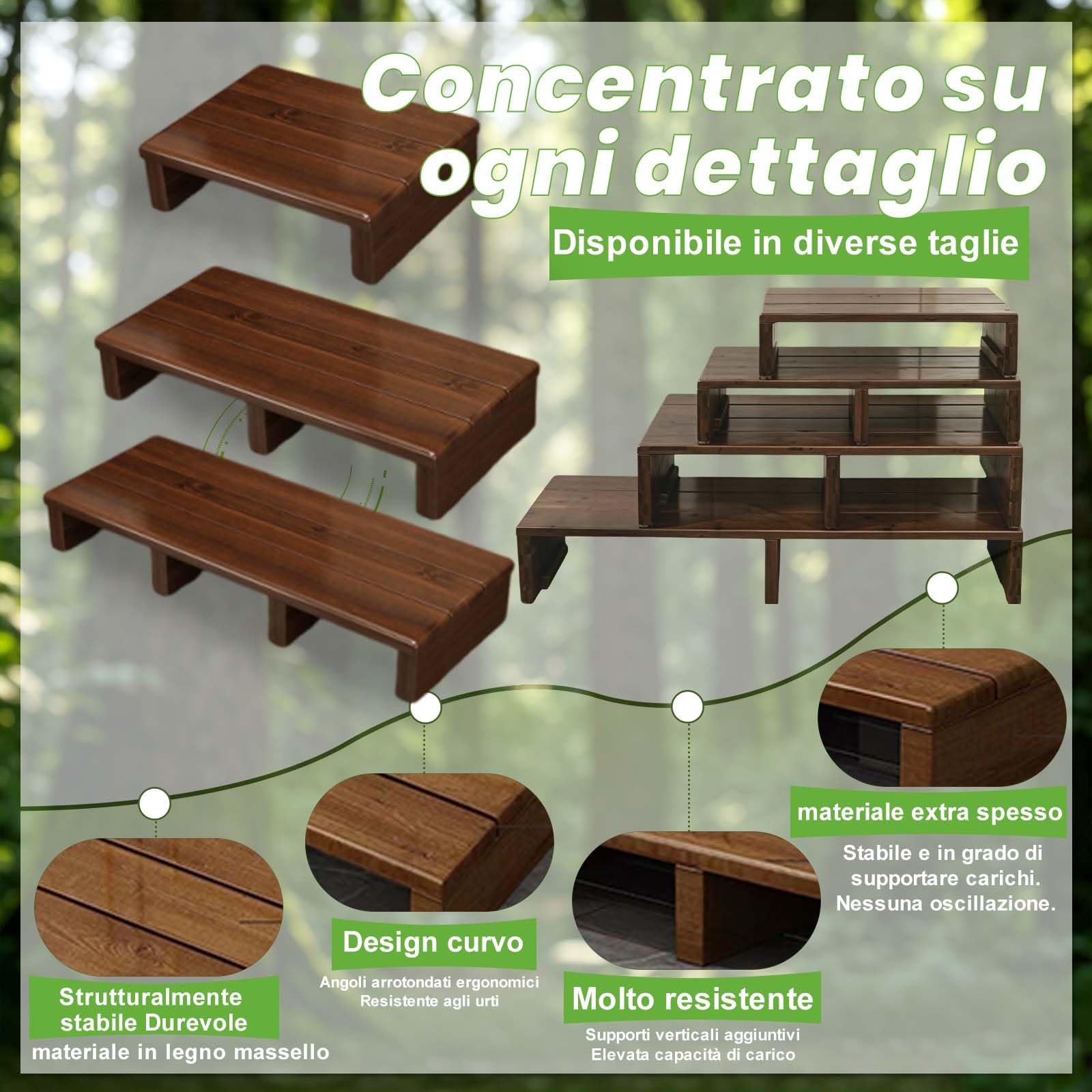 Sgabello in legno massello,Poggiapiedi sotto La Scrivania, per letti alti di altezza con fondo antiscivolo, nessun montaggio richiesto, per interni ed esterni.