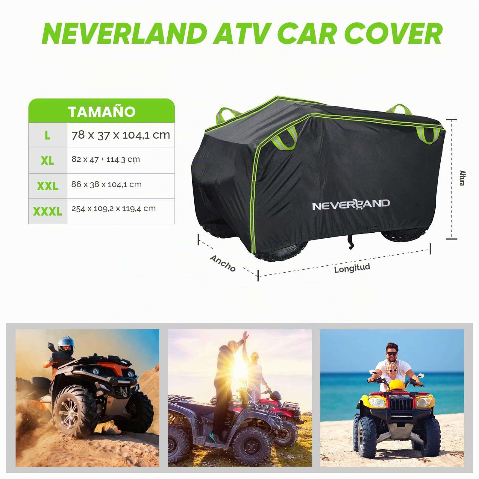 Neverland Funda Quad,210x120x115cm Impermeable Cubierta para ATV Cover Exterior con Tafetán de Poliéster Agujeros para la Cerraduracubre para Quad Protección contra la Lluvia Nieve Polvo Granizo Sol