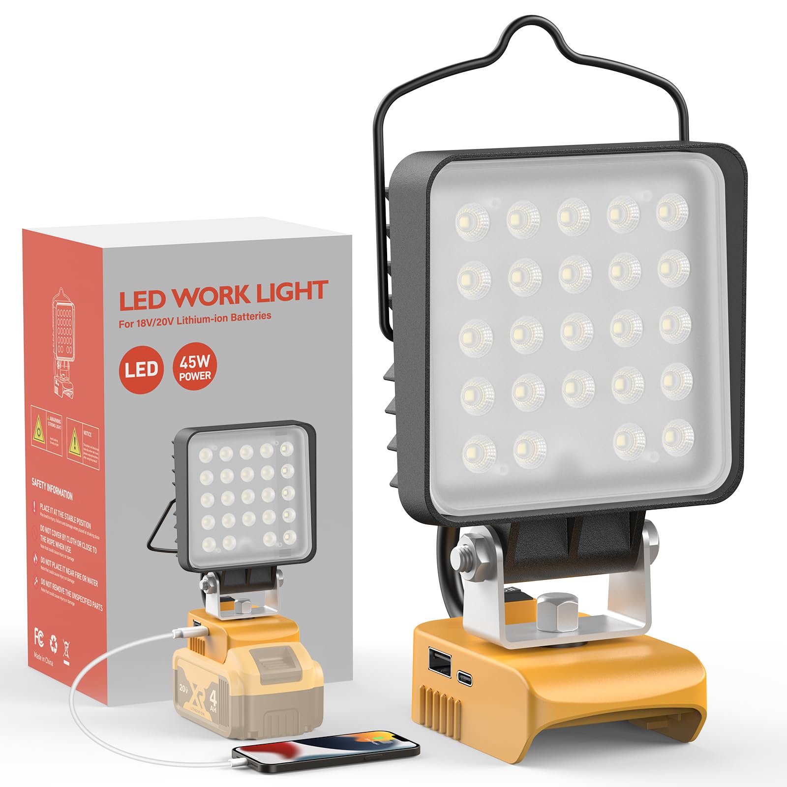 ALPHALUX LED Work Light Rechargeable: 45W 5400LM 6000K Work Lights