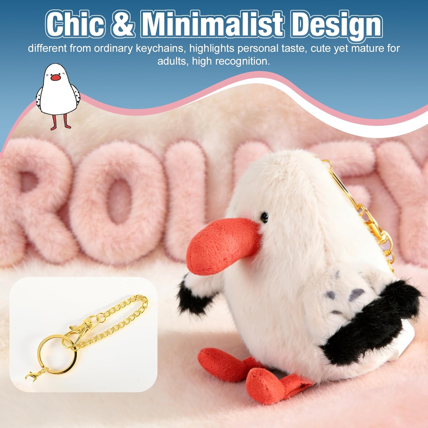 Red-Billed Gull Plush Keychain,Cute Funny Purse Charms for Handbags, Tote Bag Charms, Backpack Keychain for Women. - Image 6