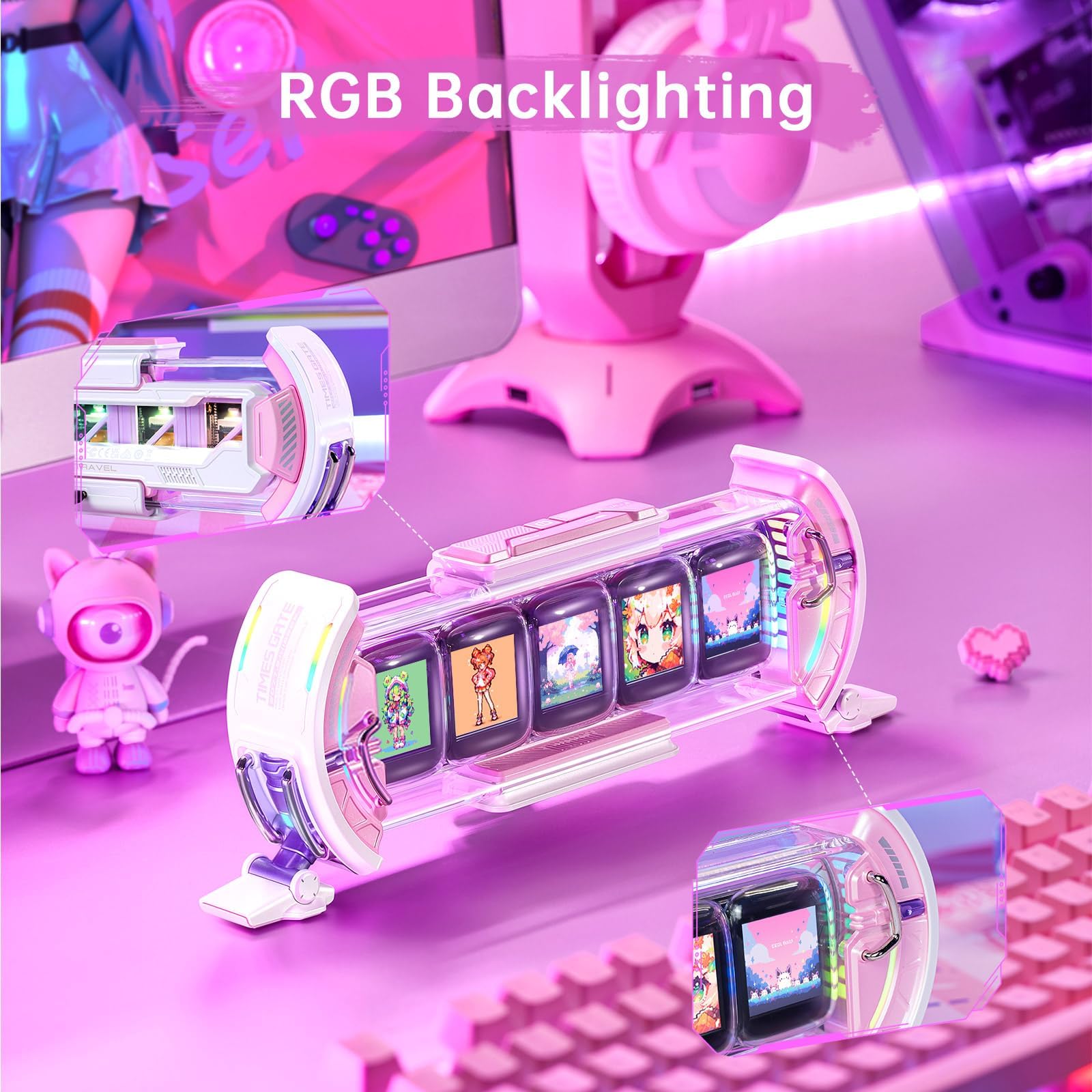 Divoom Times Gate WiFi Pixel Art Display - RGB LED Smart-Digitaluhr mit App-Steuerung für Spielzimmer, Bürodekoration, hochauflösendem Farbbildschirm, anpassbarer Pixelkunst, Rosa