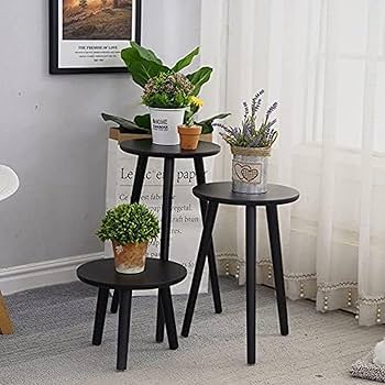 Amazon | フラワースタンド 花台 木製 丸型 サイドテーブル 植物