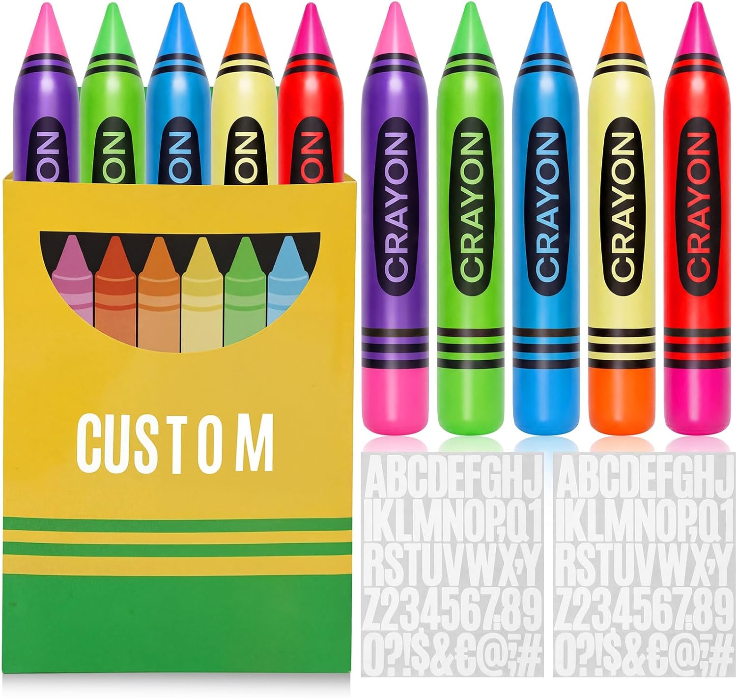 5 Pcs Jumbo Inflatable Crayons, Paper Box, Number Alphabet Stickers