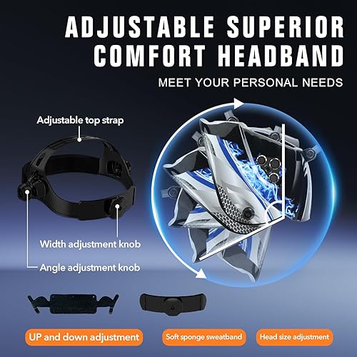 Miniatura 7 de Cascos de soldadura de visión grande para hombres, oscurecimiento automático, color verdadero, con energía solar, con 4 sensores de arco, ajustable,