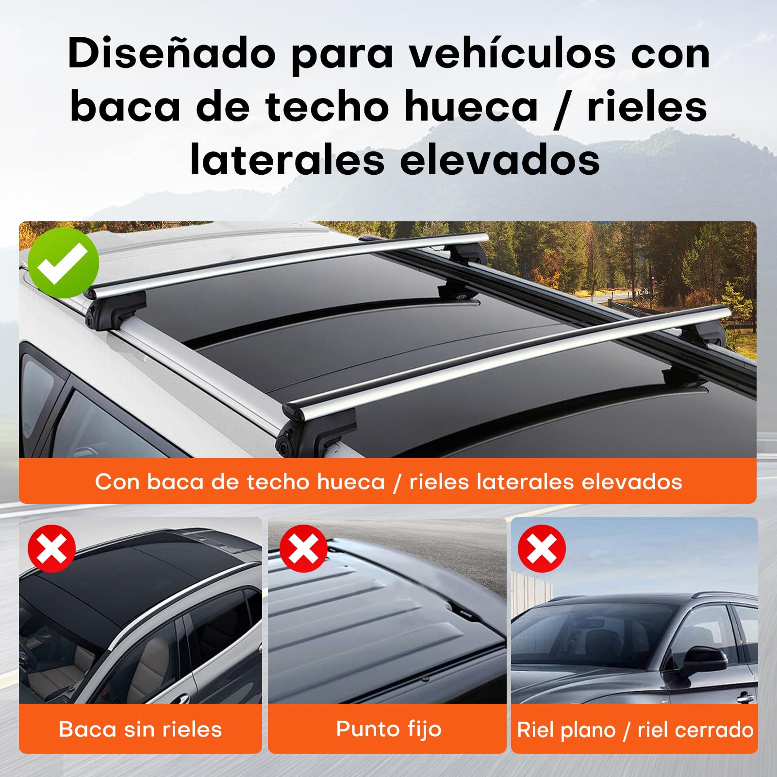 Baca Coche Universal 135cm, Aluminio, Barra Techo Auto, Compatible con Modelos con Relingas Abiertas, Carga hasta 100kg, Ideal para SUVs y Vehículos