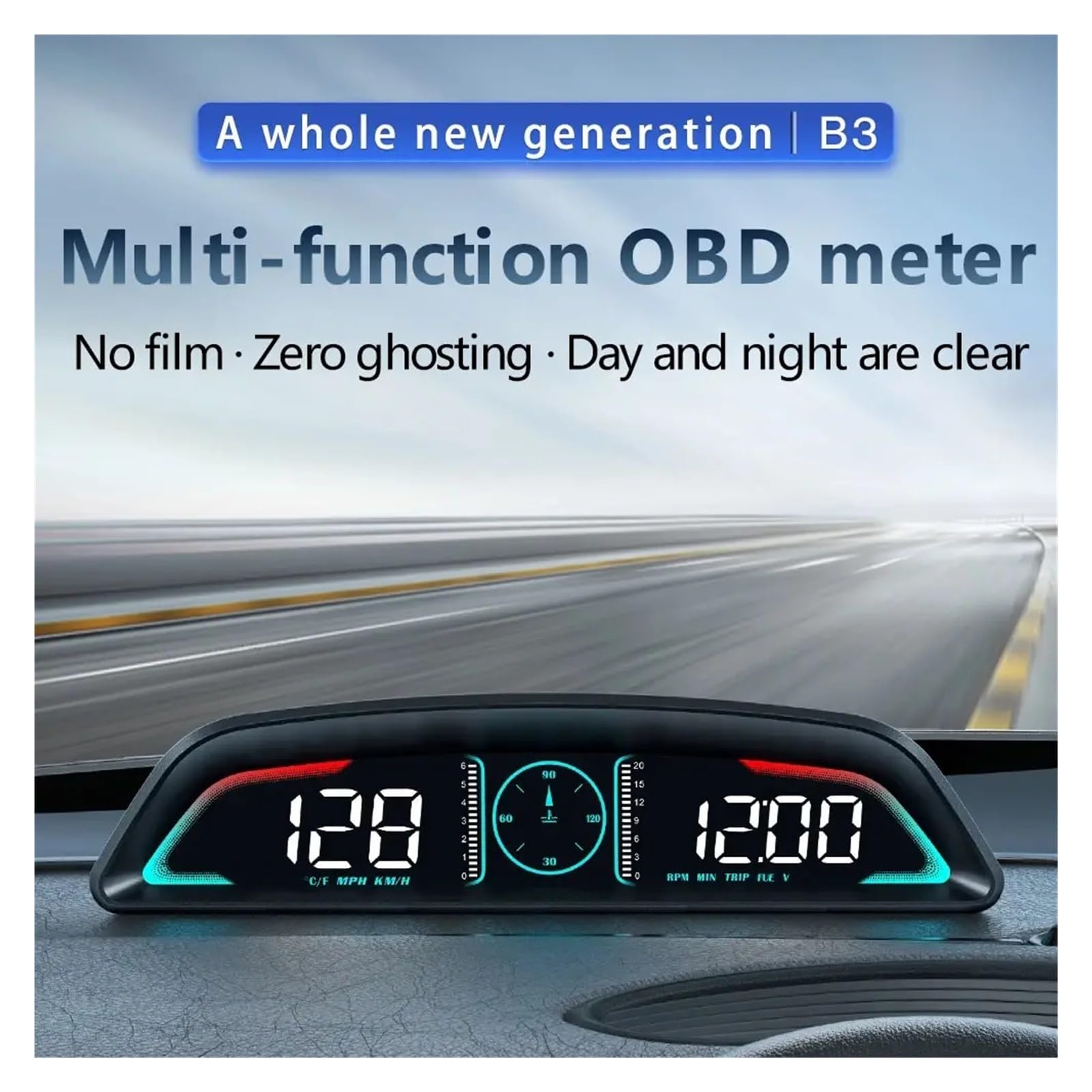 Pantalla Frontal De Coche B3 HUD, Velocímetro Digital, Indicador MPH, Km/h, Voltaje, Temperatura Del Agua, Tacómetro, Alarma, Recordatorio De Exceso De Velocidad para todos los vehículos
