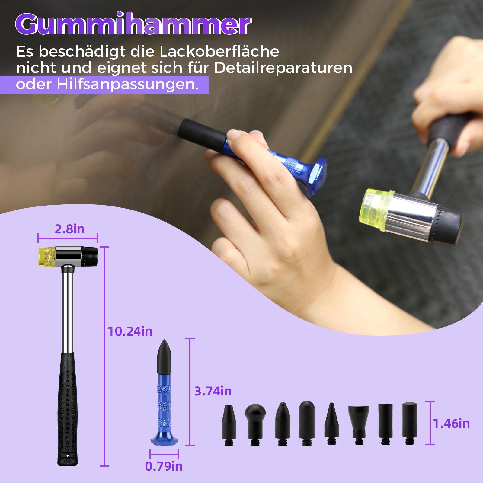 Dent Repair Kit di riparazione per ammaccature auto, set di attrezzi PDR con martello di scarico, sollevatore di ammaccature, estrattore ponti, pistola per colla a caldo e cuscinetti adesivi