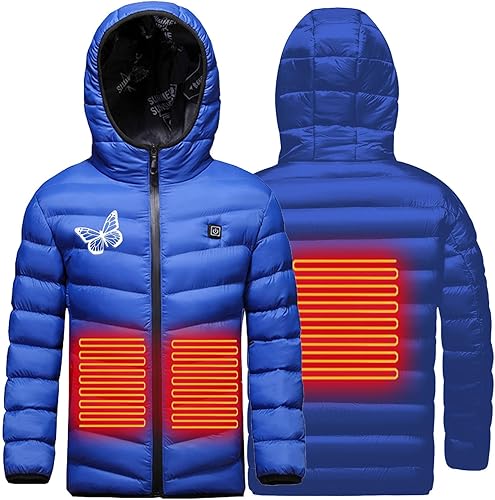 DELESYS Chaquetas térmicas para niños y niñas, recargable por USB, chaqueta térmica eléctrica con capucha, abrigo cálido, impermeable, para