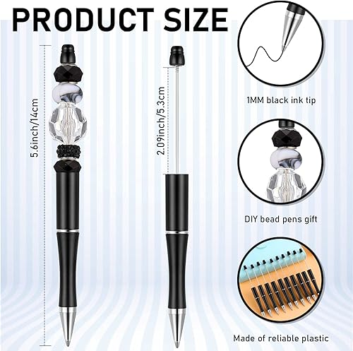 Miniatura 2 de Crtiin 30 bolígrafos negros con cuentas de plástico, con cuentas de plástico, con cuentas de tinta negra, para hacer bricolaje, regalo, niños,