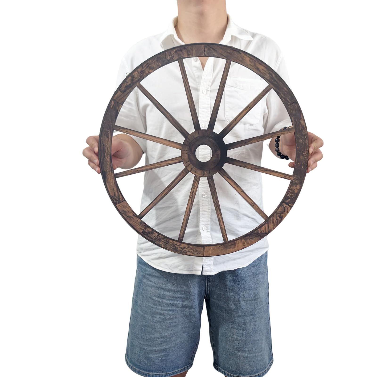 linsuo (20 inch 2 pieces) Wood Wagon Wheel,Western Party Decorations for Bar, Garage, Coffee Shop, Studio Cowboy Party Decorations, Home Garden Decor