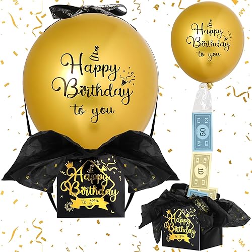 Sumind Caja de Globos de Dinero con Mecanismo de Tirar para Efectivo de Cumpleaños, Kit Sorpresa Divertido de Globo de Dinero, Caja de Regalo