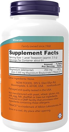 Miniatura 2 de NOW Suplementos polvo de bisglicinato de magnesio función enzimática soporte del sistema nervioso 8 onzas