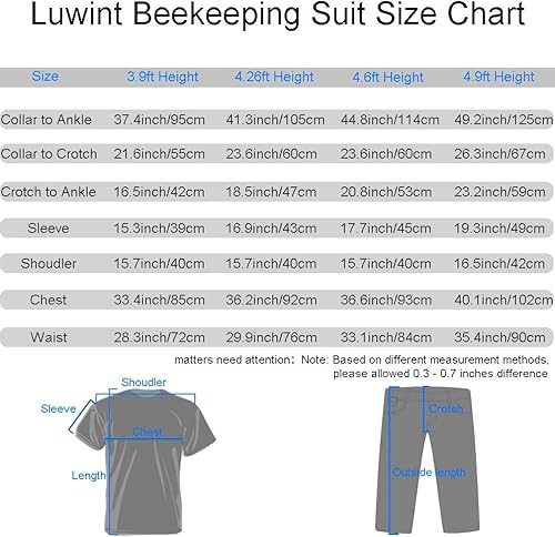 Miniatura 9 de Luwint Trajes de apicultura ventilados de cuerpo completo para niños, traje de apicultor de abeja de algodón con capucha de velo de esgrima
