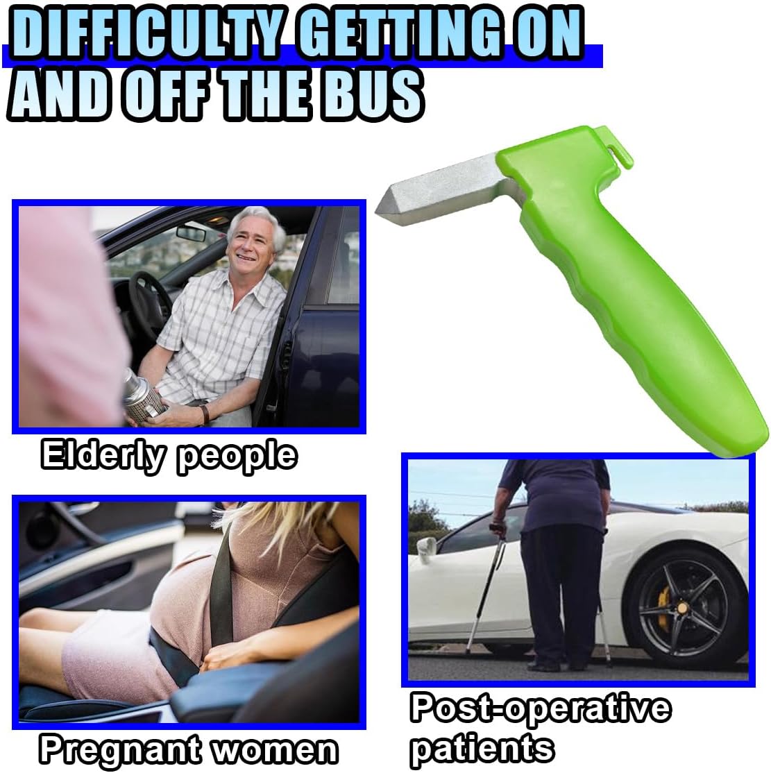 Car Handle Assist for Elderly, Car Support Handle for Seniors, Handicap Assist Auto Cane, Portable Car Door Handle for Elderly, Car Window Breaker Handle (Green)