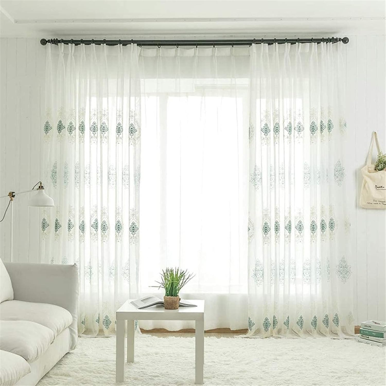 Embroidered Sheer Curtains, Voile Semi Blackout Curtain Hook Up for Living Room Bedroom Drapes European Style Valance 1 Pc (Color : Blue, Size : W250*H270cm)