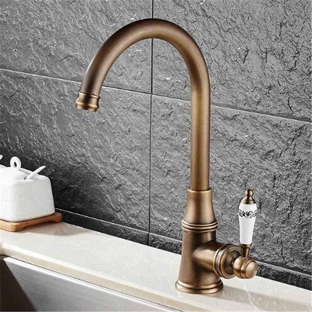 VDOQTLJT Kitchen Faucets Single Lever Faucet 360 Rotate Deck Mounted Torneira Holder Hole Mixers Taps with Aerator Retro Style Black(Antique Brass)
