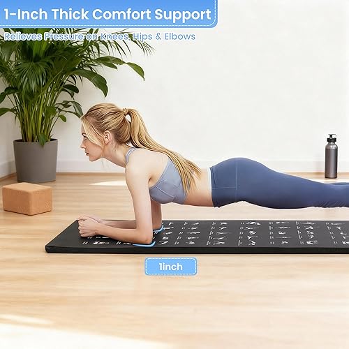 Miniatura 3 de MABOZOO Tapete de yoga instructivo de 1 pulgada con posturas, tapete de ejercicio de piel sintética con 60 posturas de yoga ilustradas, cojín de