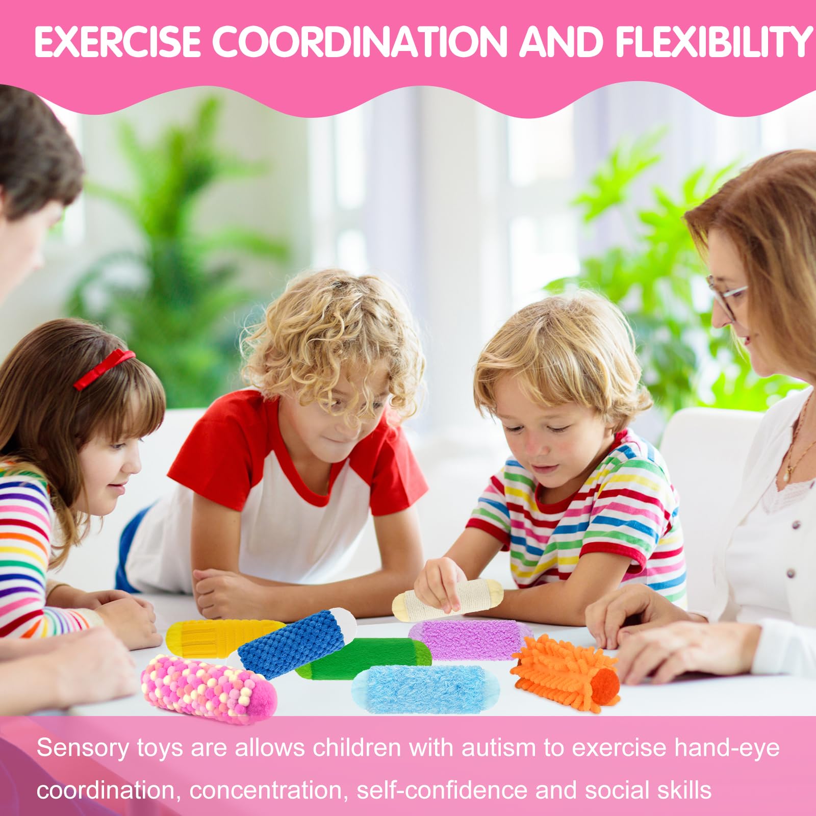 Bouiexye 8 PCS Sensory Toys Assorted Textured Sensory Early Sensory Exercise Sensory Bar Toys for Kids Baby Classroom Preschoolers Kindergarten Autism Educational Toys - Image 4