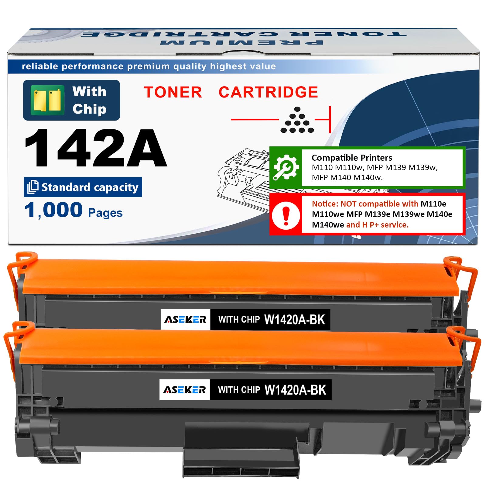 142A W1420A Toner di Cartuccia [con chip] Compatibile per HP LaserJet M110 M110w MFP M139 M139w M140 M140w Stampanti (2 Nero)