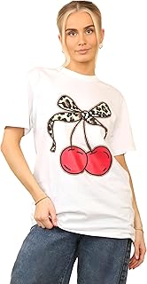 Generic Womens Short Sleeve Cherry Graphic Print Baggy T-Shirt - Ladies Summer Casual Wear Fashion Tees Top Plus Size 8-22