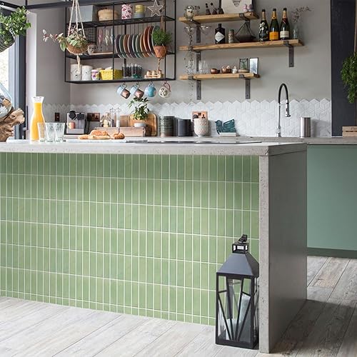 Miniatura 17 de Commomy Azulejos 3D de color verde mate para despegar y pegar, 10 piezas de PVC fino de 11.8 x 11.8 pulgadas para cocina, baño, inquilinos, Verde