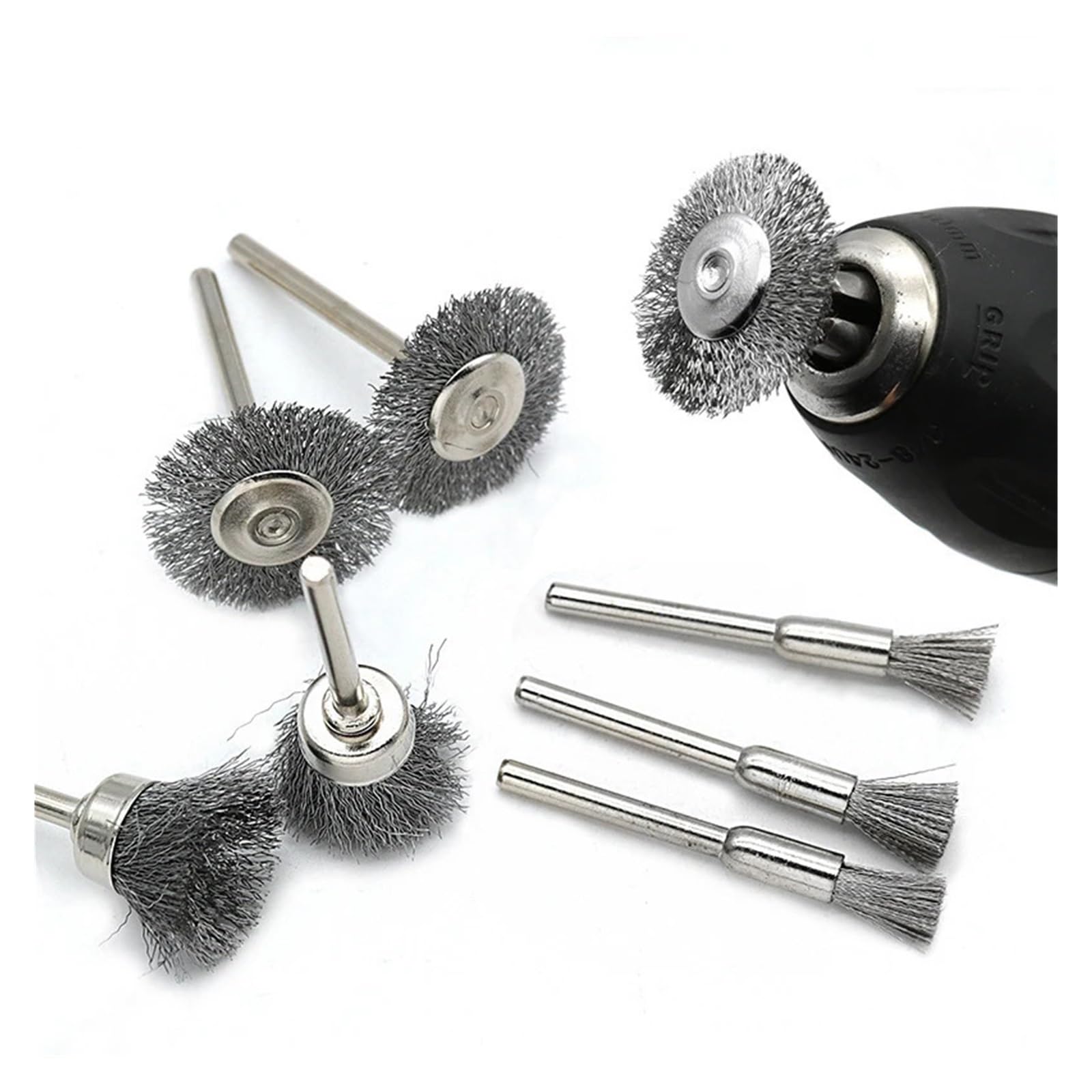 Set di tazze for spazzole metalliche, confezione da 10, for trapano, codolo esagonale 1/4 pollice, acciaio al carbonio grossolano 0,012, ondulato Adatto per lucidatura e levigatura(Type-B 5PCS)