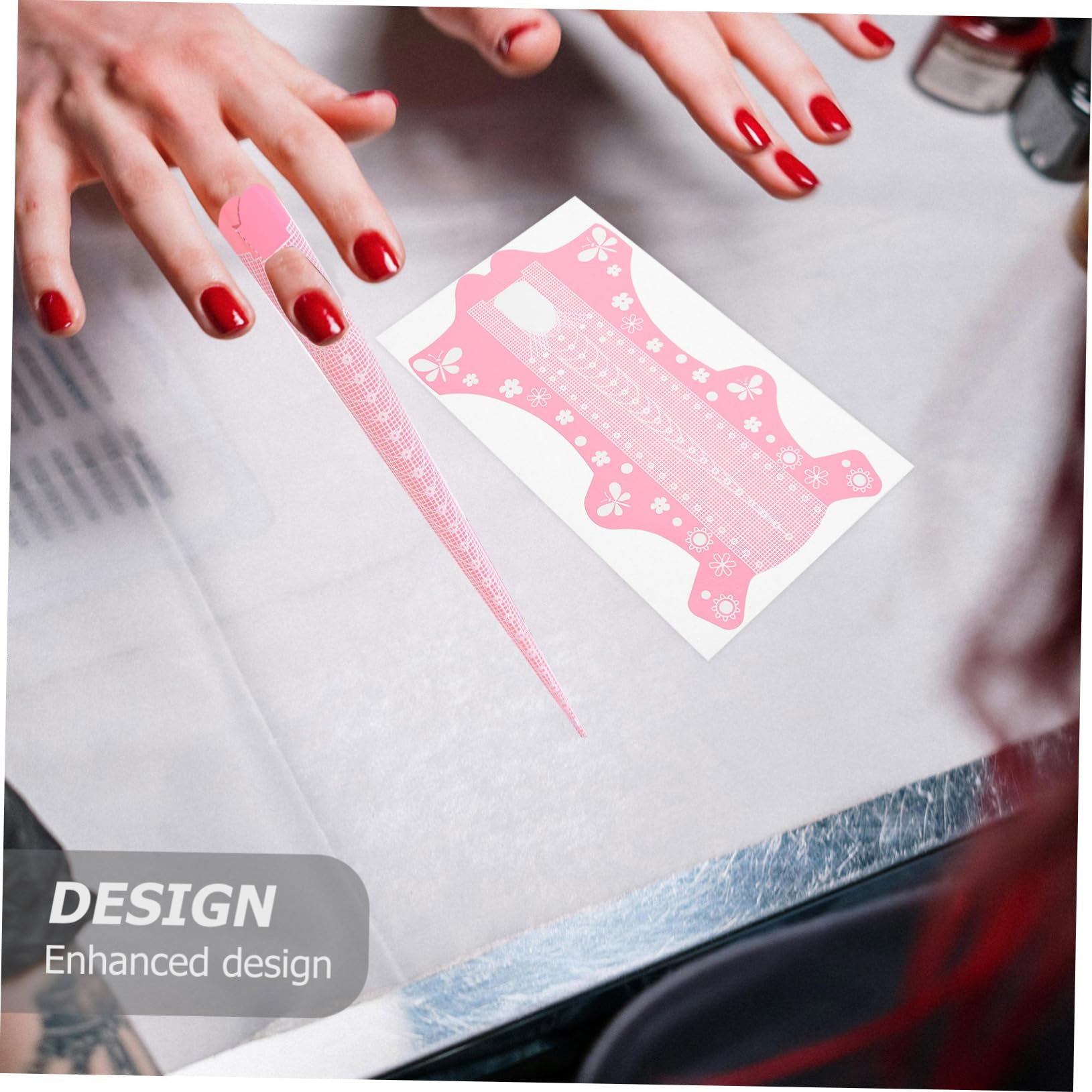 FRCOLOR 500 piezas titular para papel de uñas pegatinas de arte de uñas herramienta guía de manicura pegatinas para formas de uñas suministros de manicura DIY accesorios de uñas rosa extra largo