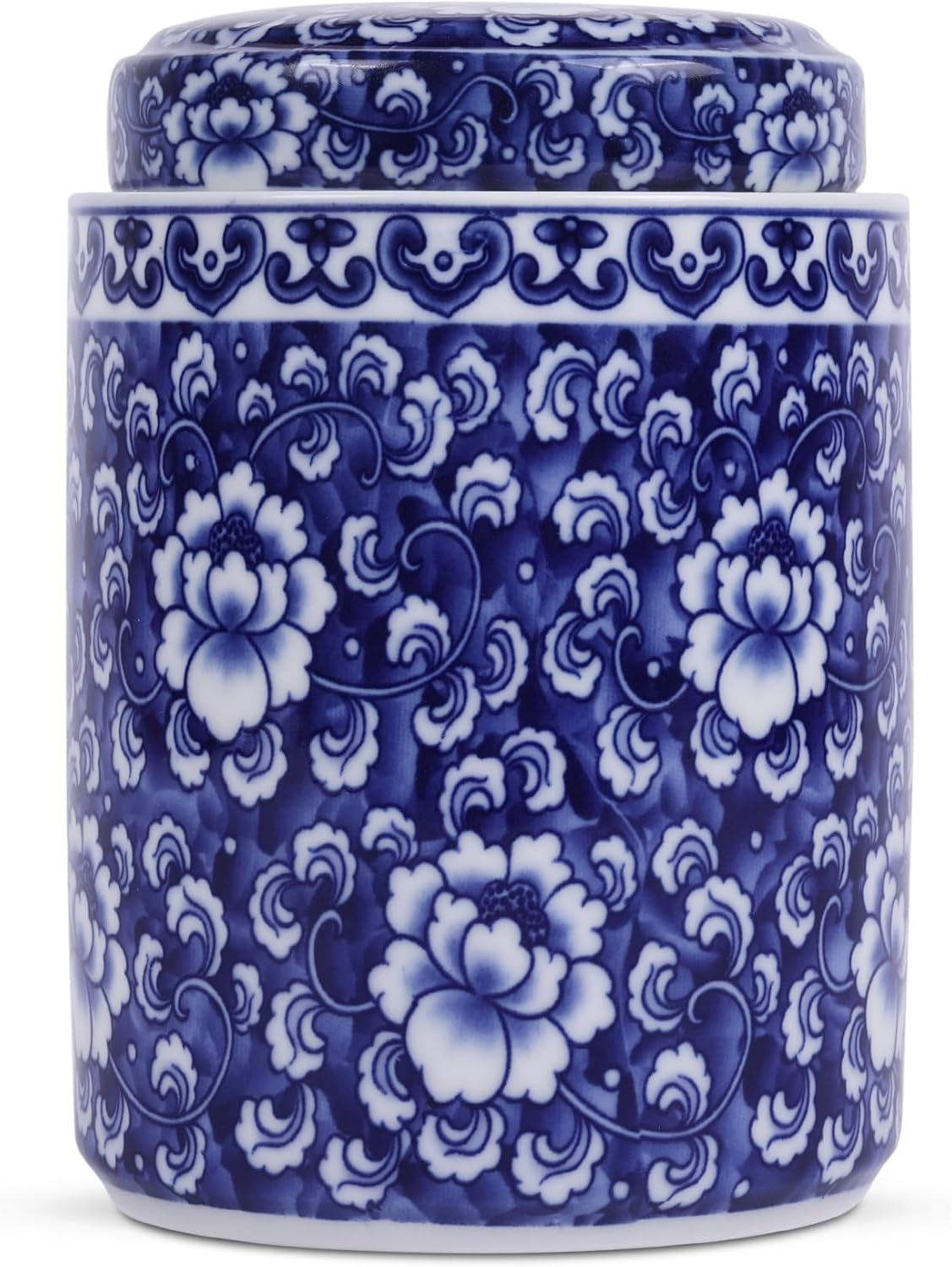 XINGYAN Chinese Traditional Antique Style Blue and White Porcelain Ginger Jar Ceramic Covered Jar Flower Vase with Lid,China Ming Style,China Chinoiserie Design (Cylinder)