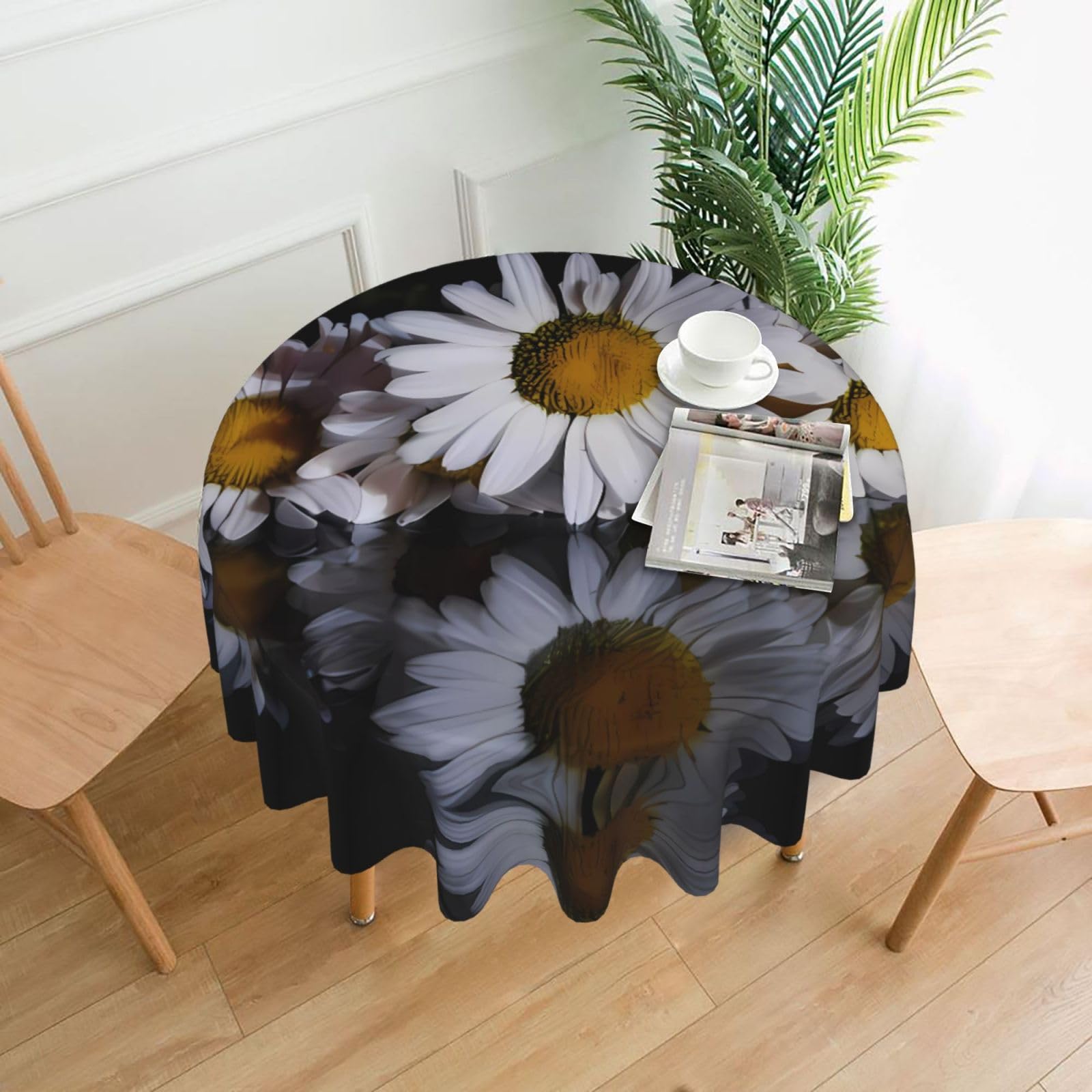 WHJSHOP Daisy Prints Round Decorative Throw – 60in Stylish Table Cover for Dining, Parties & Outdoor Events
