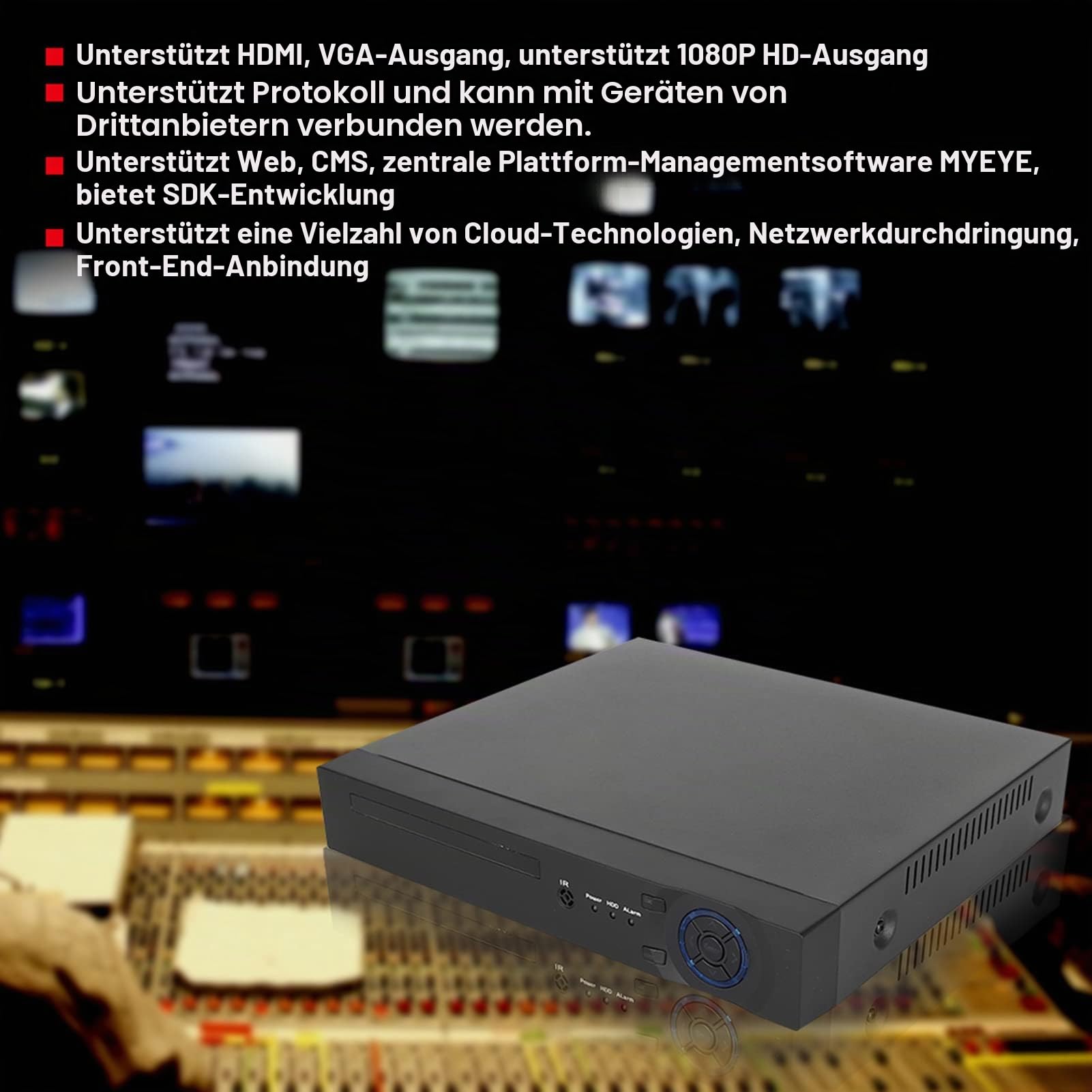 Netzwerk-Videorecorder, AHD TVI CVI CVBS IP-Zugang Koaxial-NVR-Recorder VGA-HDMI-Ausgang Überwachungs-Festplattenrecorder mit Bewegungserkennung, Fernanzeige, Alarm-Push für(EU)
