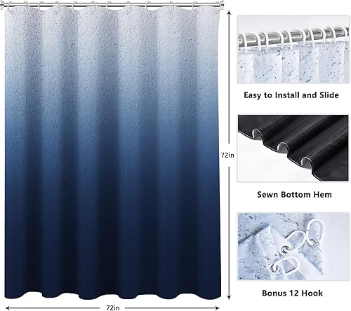 Miniatura 6 de NECSOLE Cortina de ducha azul degradado para baño, juego de cortinas de ducha de aspecto de tierra de diatomeas azules, cortinas de ducha rústicas,