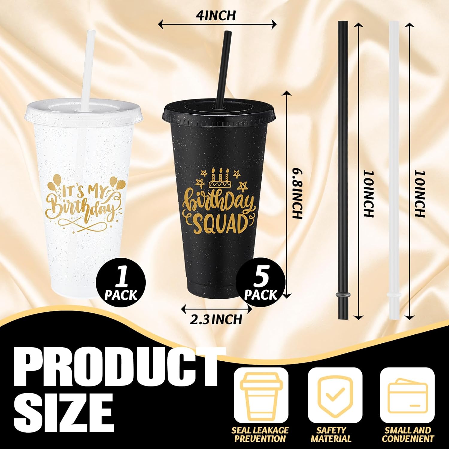 Birthday Party Tumblers 24 oz Squad Plastic Tumblers with Lid and Straw for 20th 30th 40th 50th 60th Birthday Decorations Favor for Women Adults (White,Black,6 Pcs) - Image 2