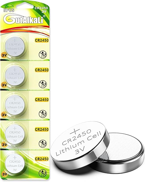 3V Lithium Button Cell Batteries CR2450, 5 Pcs for Votive Candles,Tea Light Candles,Watch,Computer,Calculator,IC Cards,Electric Products