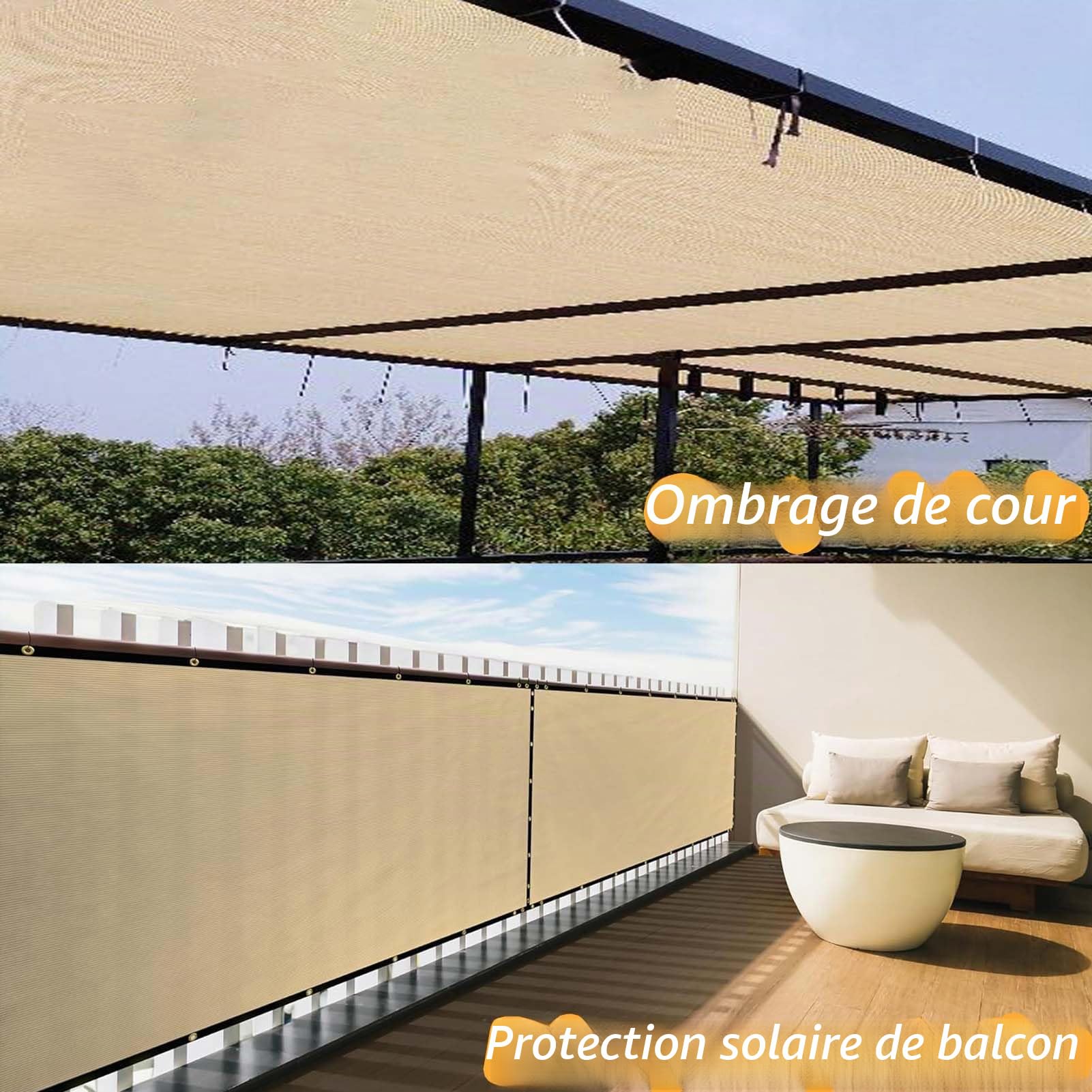 Beige Filet d'ombrage Filet Protection Solaire,85% UV Voile d'ombrage Rectangulaire Respirante 3X4m Toile d'ombrage avec Oeillets pour Pergola Terrasse Serre Jardin Potager