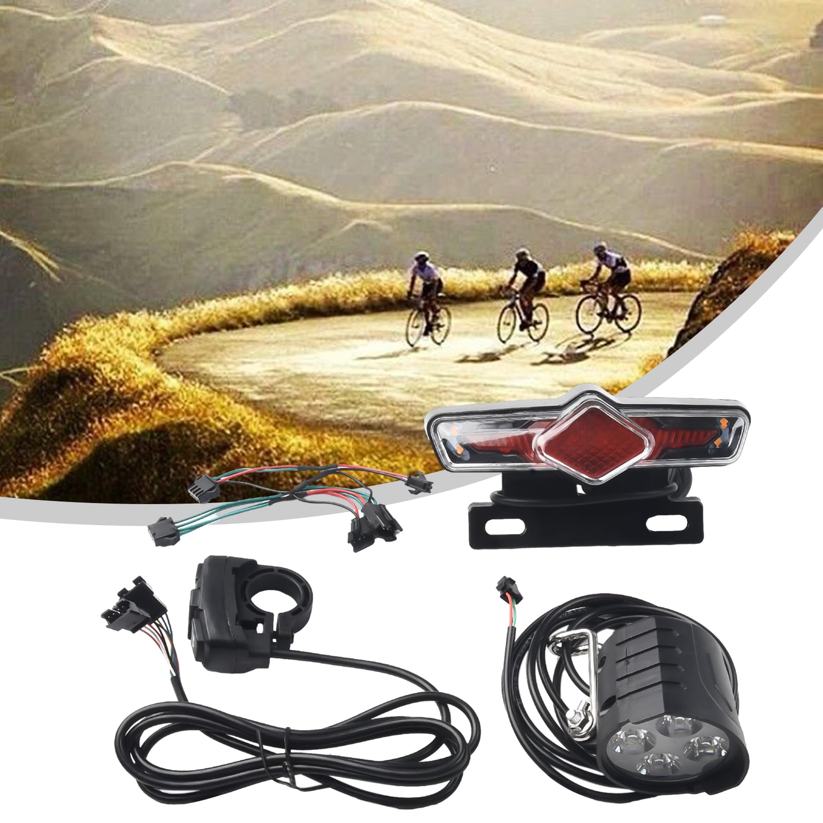 Ensemble Lumière Vélo, Phare de Vélo électrique avec Klaxon, Feu Arrière Vélo électrique avec Clignotant et Feu Stop, Eclairage Velo Avant et Arriere pour Bafang KT