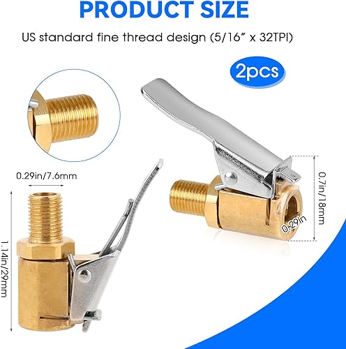 Miniatura 6 de KALIONE 2 piezas de latón con bloqueo de neumático de 0.315 in sin fugas portabrocas de neumático con clip Adapte boquilla de neumático con rosca de