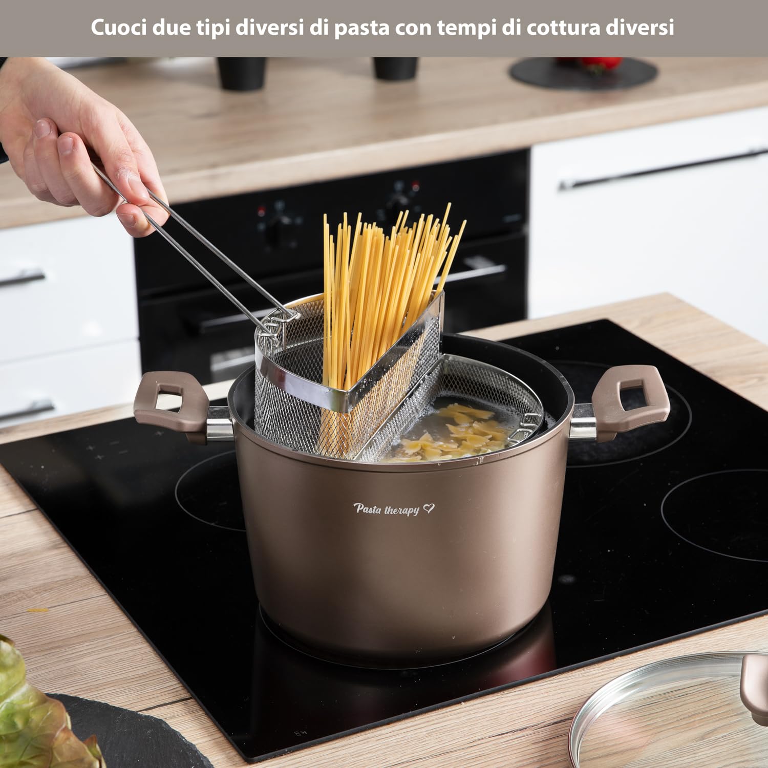 Pentola pasta 22 cm tortora con 2 cestelli e coperchio