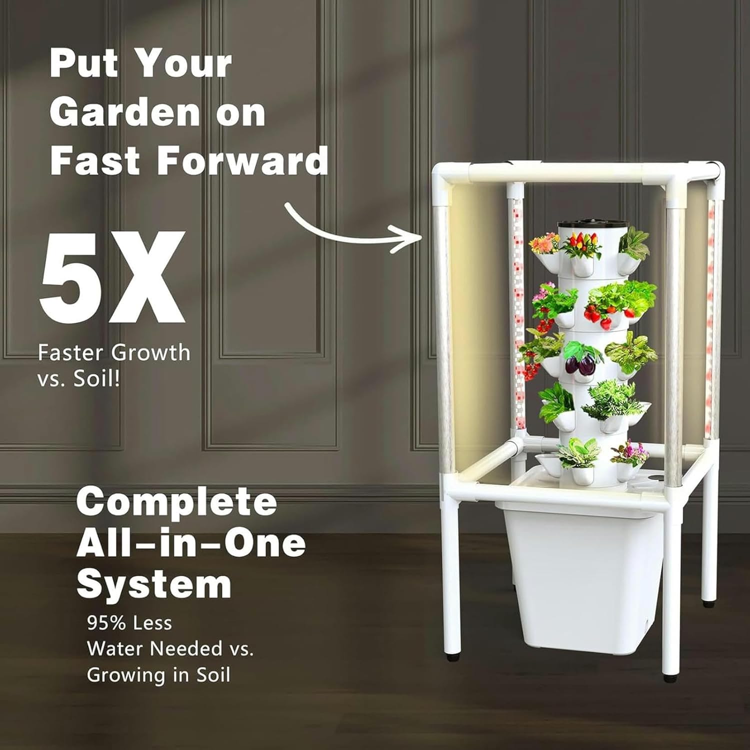 FLTRGO Smart Garden Planter Garden Hydroponics Growing System 30 Pods Plant Germination Kit Hydroponics Tower with LED Grow Light, Aeroponics Growing Kit with Hydrating Pump, Adapter, Net