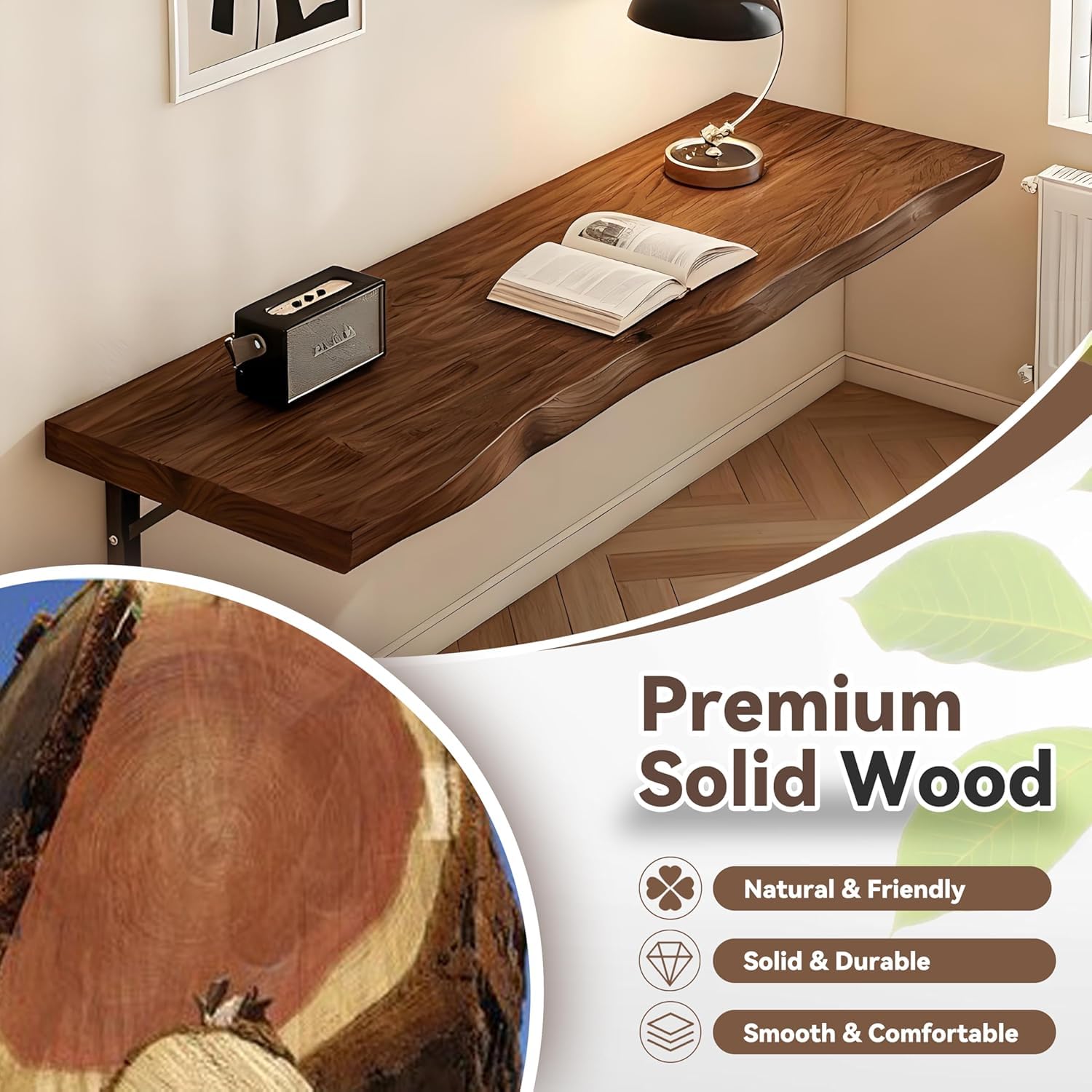 Mesa de pared que ahorra espacio, escritorio plegable resistente con soportes que soporta 330 libras, banco de trabajo para oficina en casa y pequeños