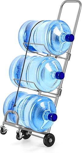 Soporte para jarra de agua de 5 galones con ruedas, soporte resistente para botellas de agua con estante plegable, organizador de almacenamiento de